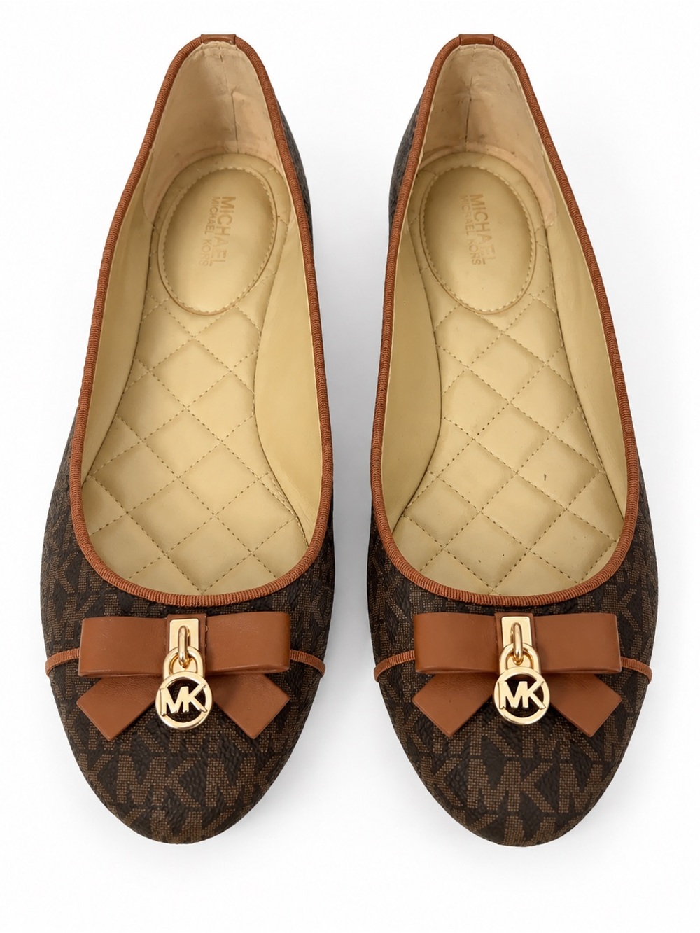 Michael Kors Brown Logo Bow Quilted-Insole Ballet Flats